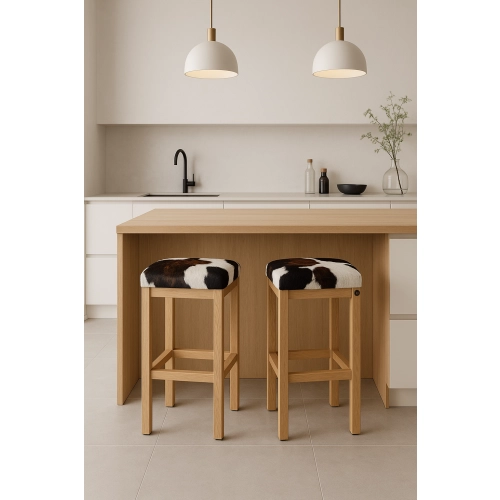 Hoker Tapicerowany Krowa 01 Crush Velvet Drewno Dąb Loft Lite HDG-1